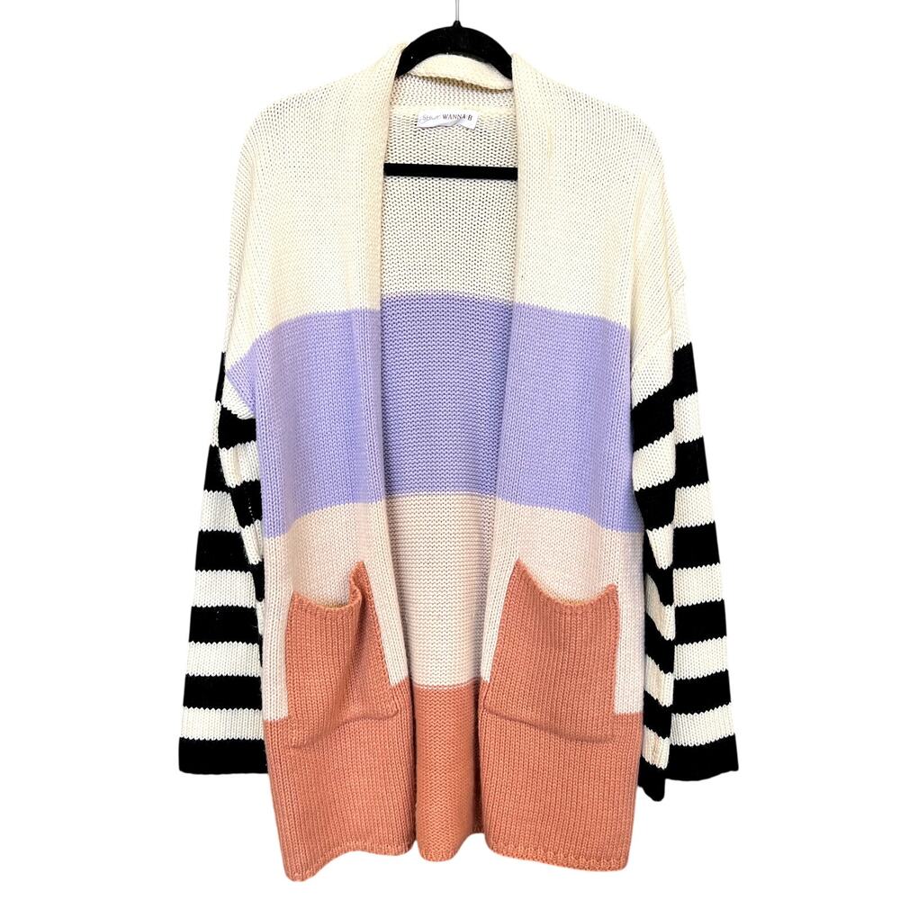 Wanna B Boutique Color Block Cardigan Small